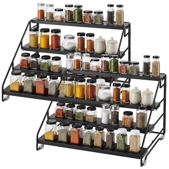 2 Pcs Foldable 4-Tier Metal Spice Rack Organizer, 13.2 x 10.1 x 8.3 in, Anti-Rust Finish, Sturdy Space-Saving Easy-to-Assemble Shelf for Versatile Countertop & Pantry Storage