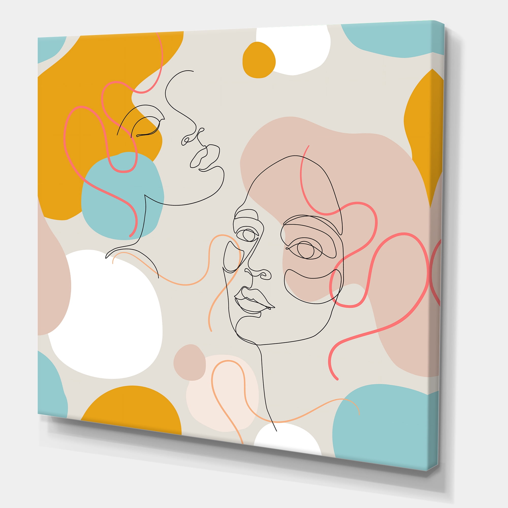 Designart ' Minimal Portrait of Female Face Drawn With One Line II ' Modern Canvas Wall Art Print