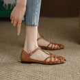 thumbnail image 3 of Sandalias tejidas de estilo romano, sandalias huecas de tacón bajo Retro francés planas a la moda de verano para mujer, 3 of 5