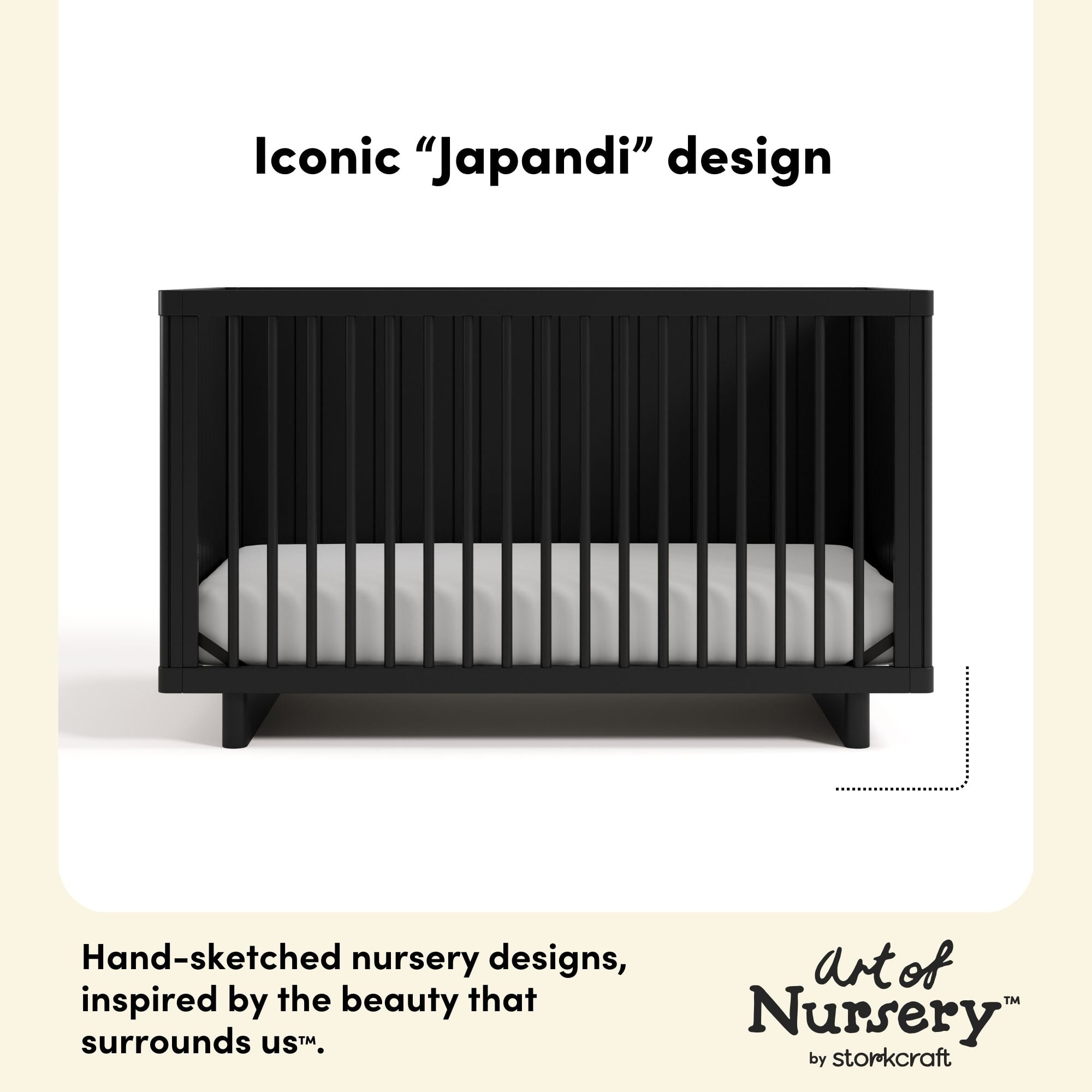 Art of Nursery by Storkcraft Kyoto Deluxe Convertible Crib with Bonus Toddler Guardrail, Black