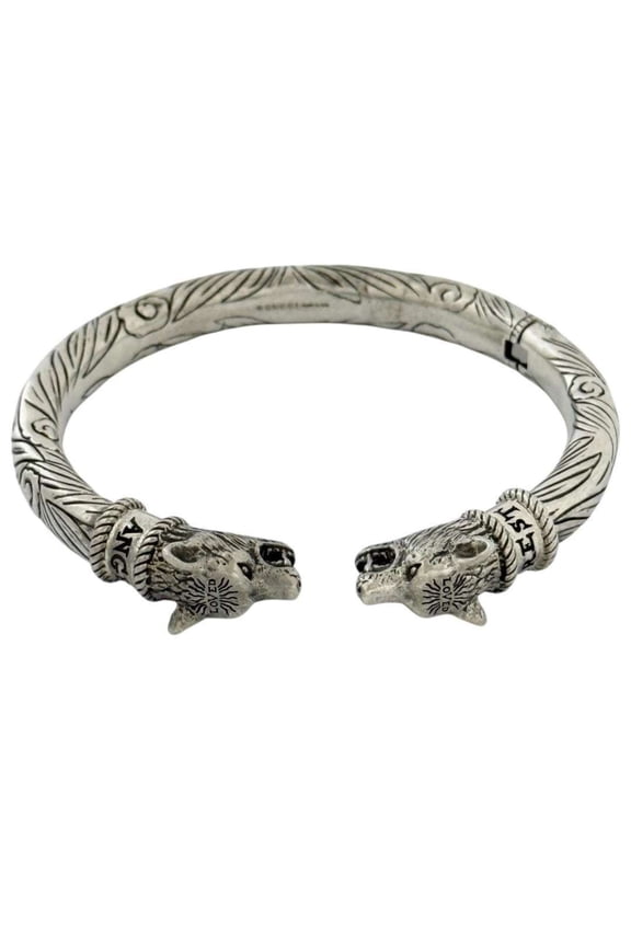 Pre-Owned Gucci Men's Anger Forest Wolf Bangle Bracelet in Silver (Good)