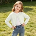 thumbnail image 5 of Lmnyox Cardigan Sweaters for Girls Cute Ruffle Trim Button Crew Neck Knitted Tops Fashion Plain Long Sleeve Sweaters, 5 of 8