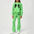 thumbnail image 2 of Girls 2 Piece Set Fall Crew Neck Long Sleeve Printed Pullover Sweatshirt Flared Sweatpants Suits Casual Outfits (9-10 Y, Mint Green), 2 of 5