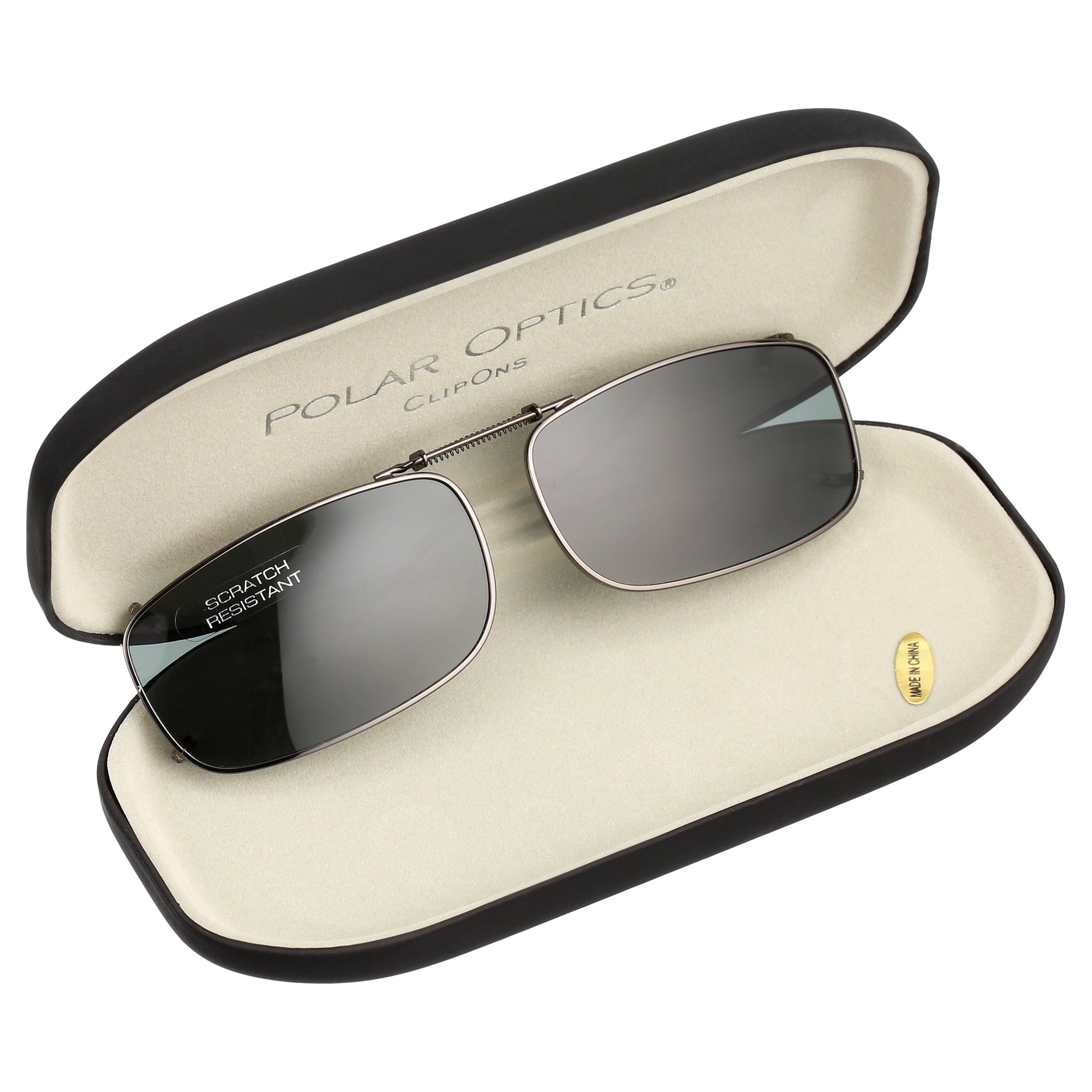 Polar Optics Unisex Flip Ups Rectangle Clip Ons Sunglasses Gray