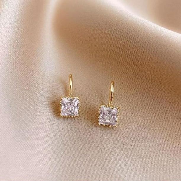 Pendientes de poliedro irregular con diamantes cuadrados en blanco y negro, pendientes de circonita cuadrada pequeños y sencillos que combinan con todo para mujer