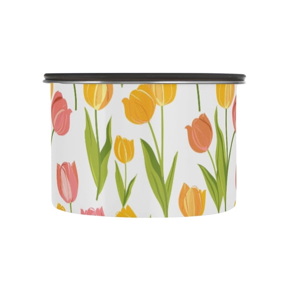 Tulip Flower Floral Airtight Coffee Bean Canister 17oz Food Storage Containers with Lids For Gournd, Tea, Sugar, Flour, Rice, Cereal, Candy Cookie Jar