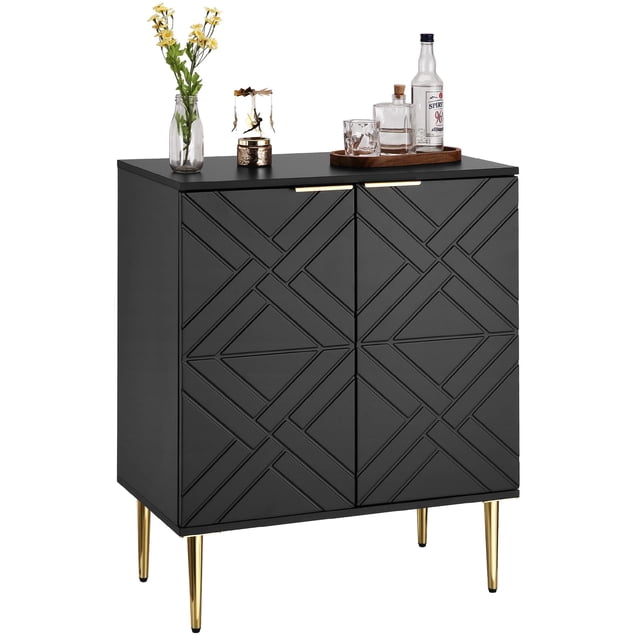 QinaQin 29 Inch Wood Storage Cabinet with 2 Embossed Pattern Doors, Modern Accent Sideboard for Kitchen, Hallway or Bedroom