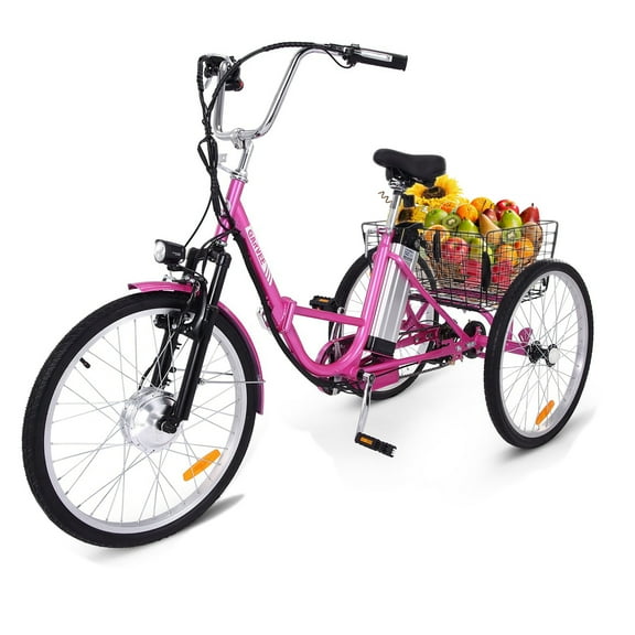 Garvee 24" 36V 7-Speed Folding Electric Tricycle with Carrying Basket, Pink