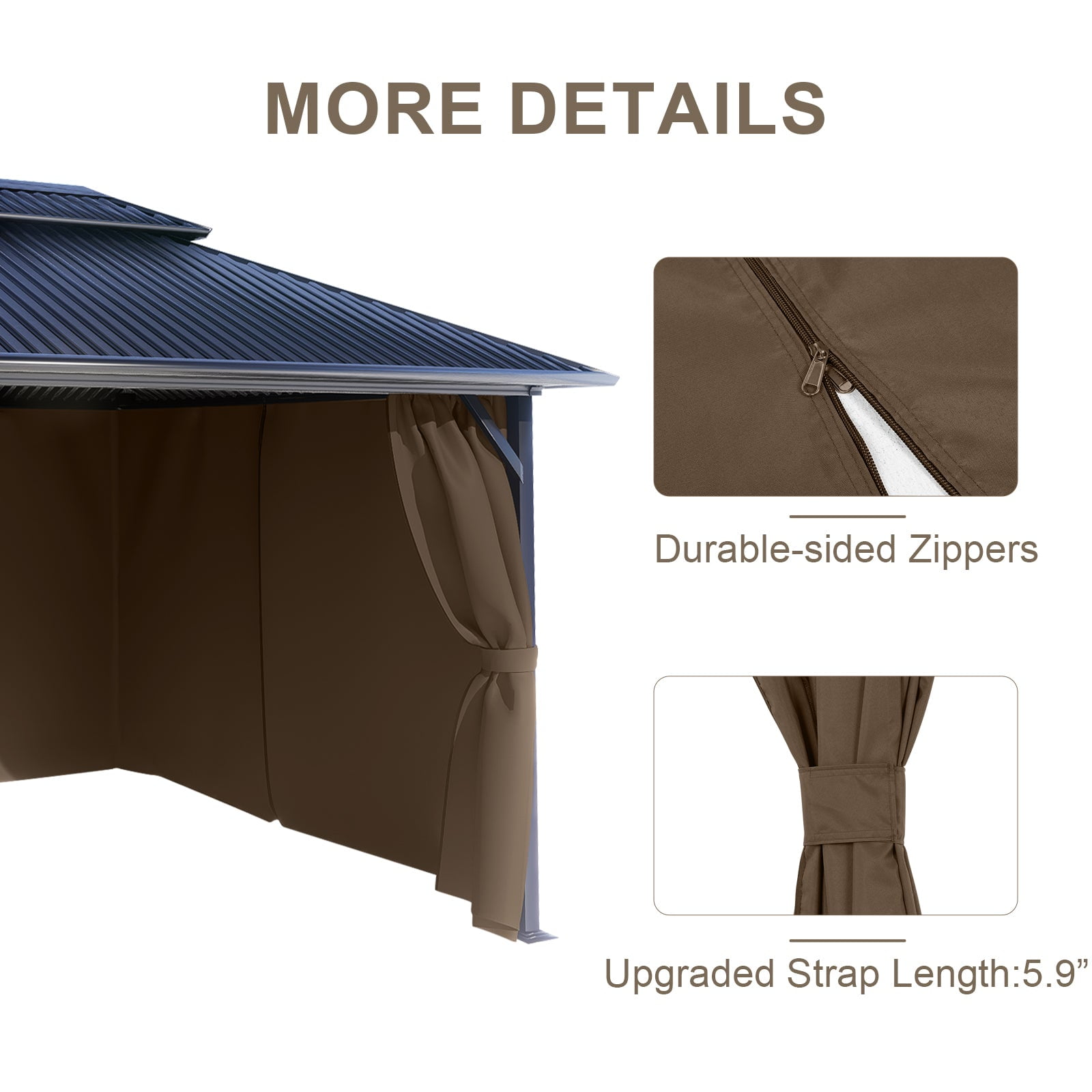 BPS 12'x16' Gazebo Replacement Curtain, Universal 4-Privacy Panel, Outdoor Gazebo Sidewalls with Zipper for Garden, Patio, Yard (Curtains Only)