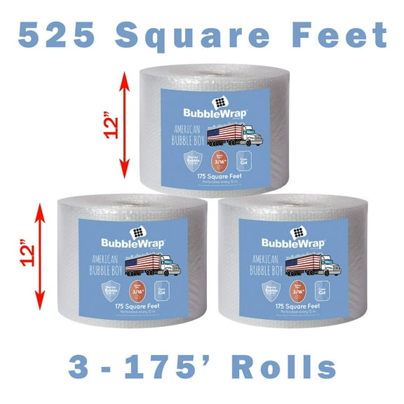 12" Small Plus (3/16) American Bubble Boy Bubble Wrap - 525 Square feet