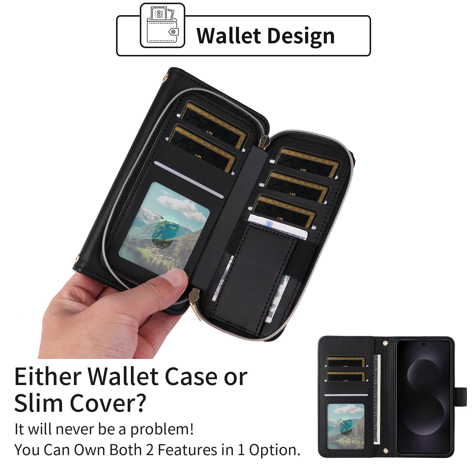 Furiet Argyle Wallet Case for Samsung Galaxy S25 Edge 5G with Wrist Strap Shoulder Strap, Card Slots Zipper Purse Luxury PU Leather Stand Phone Cover for S25Edge 25S S 25 25Edge 6.66 2025 Black