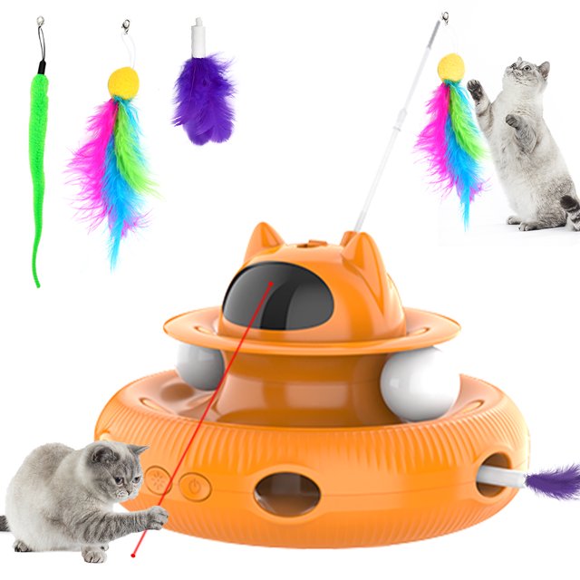 4 in 1 Indoor Interactive Cat Toy Smart Cat Feather Wand USB Rechargeable Cat Teaser Orange