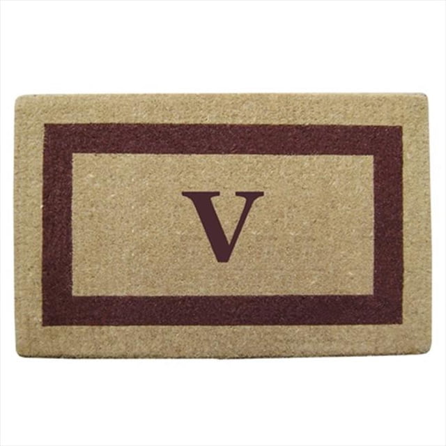 Nedia Home 02023V Single Picture - Cadre Marron 22 x 36 Po Tapis de Sol en Fibre de Coco Résistant - Monogrammé V