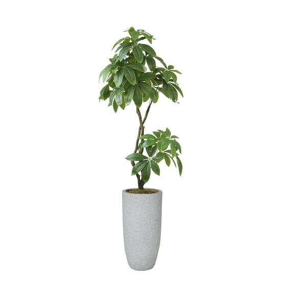 86.3'' Artificial Money Tree in a Tall beige checkered planter