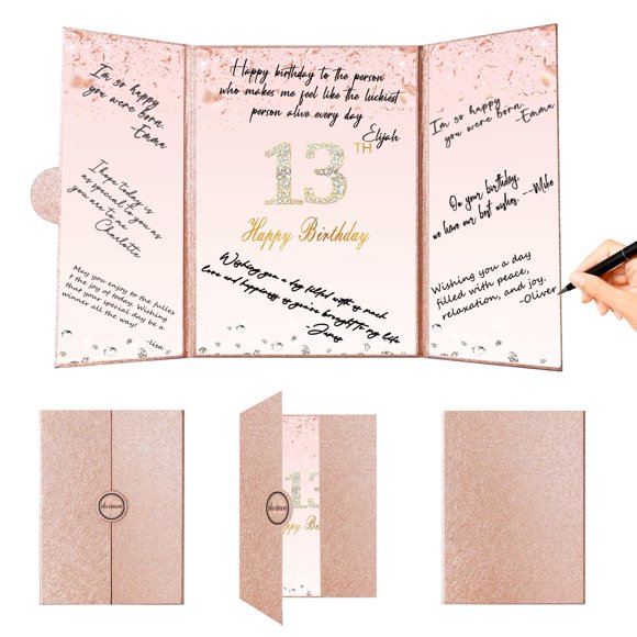 Decoraciones de cumpleaños Crenics Rose Gold 13 con libro de firmas