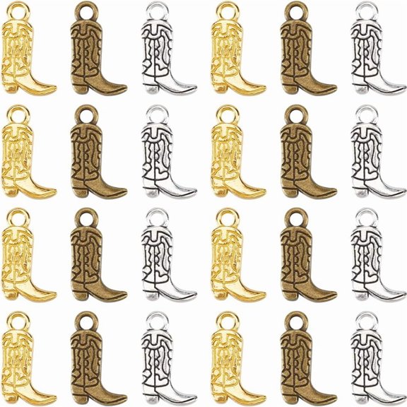 1 Box 3 Colors 90Pcs Cowboy Boot Charms Western Charms Bulk Vintage Antique Silver Gold Alloy Cowboys Boots Charm for Jewelry Making Charms DIY Crafts Necklace Bracelet Earring Keychains