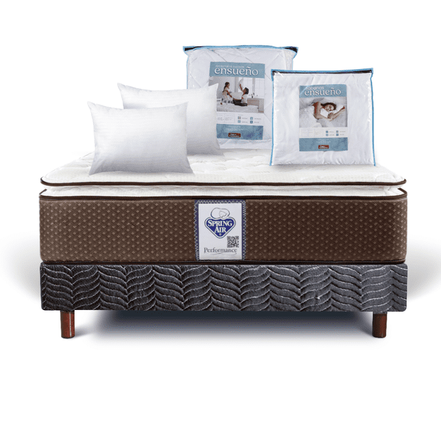 Colchón + Box Spring Air Matrimonial Super Value + 2 Almohadas Sc + Protector Ensueño + Juego de Sabanas Ensueño + Osito Sprin Air
