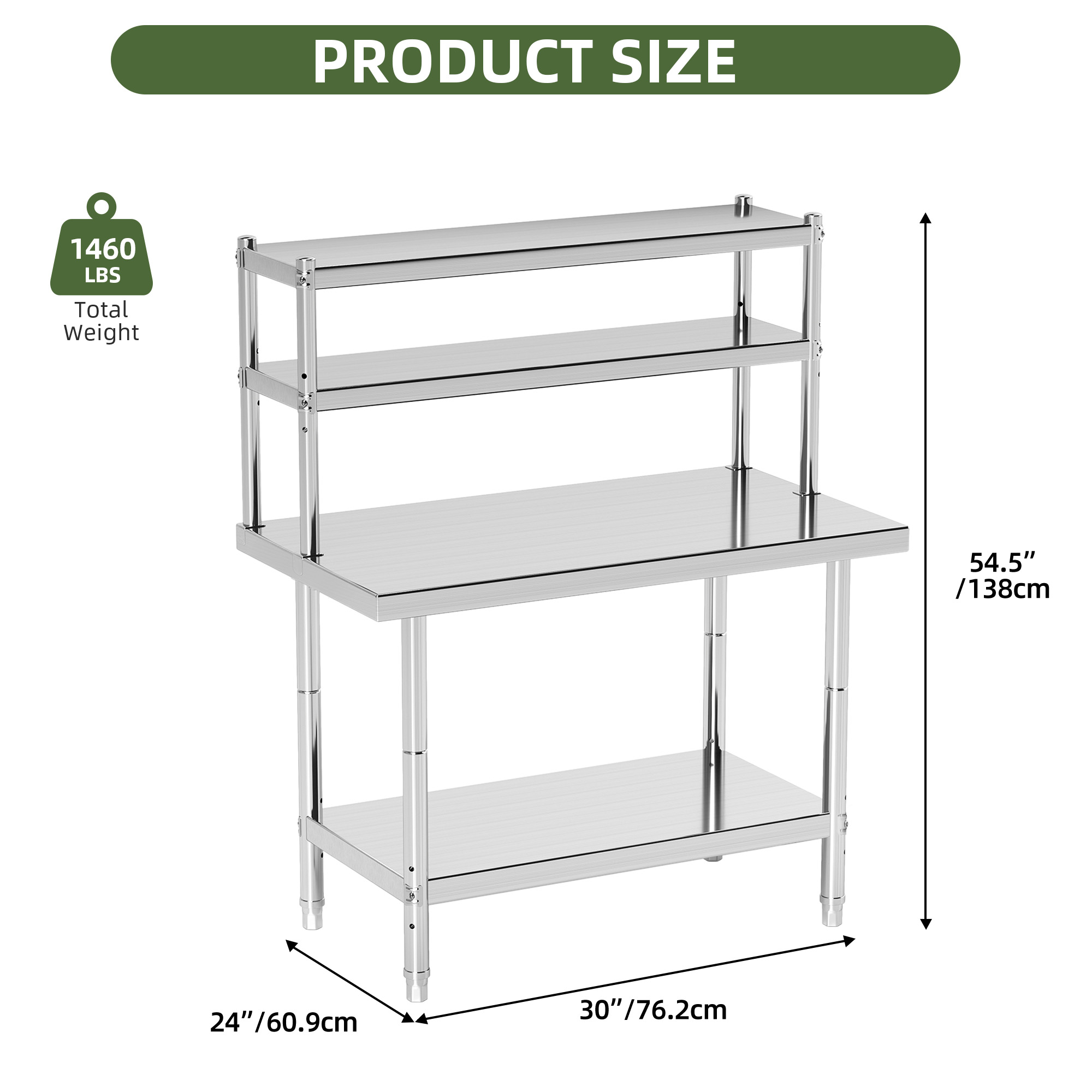 Uforic Stainless Steel Table with Overshelves, 30" X 24" Work Table with 30" X 12" Shelf, Metal Table Prep Table for Home Kitchen Restaurant Garage Warehouse