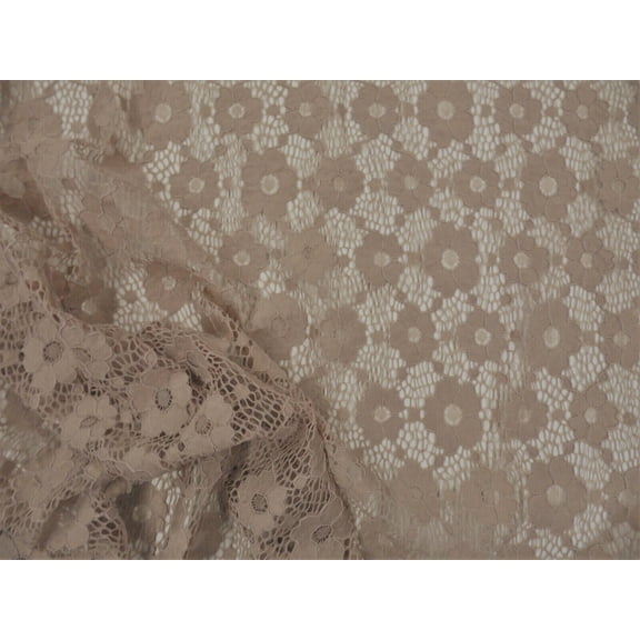 Embroidered Stretch Lace Apparel Fabric Sheer Floral Fawn Brown WW30