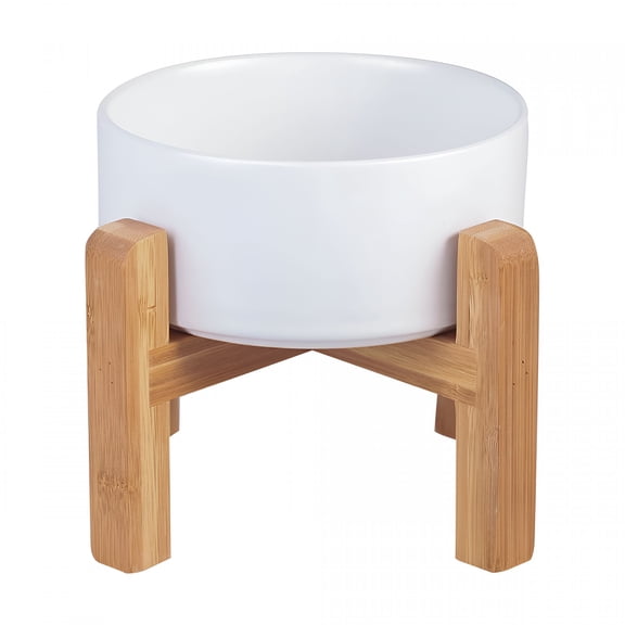 ACDANC Ceramic Elevated Raised Cat Bowl with Wood Stand No Spill Pet Food Water Feeder Cats Small Dogs