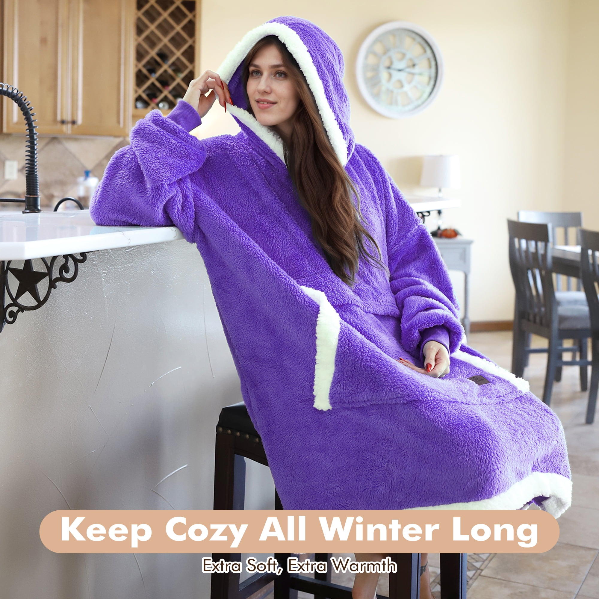 Tirrinia Oversized Blanket Hoodie, Wearable Fluffy Sherpa Blanket, Lightweight Cozy Sweatshirt Blanket Gift for Adult Women Men