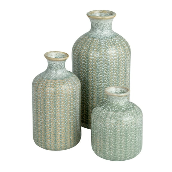 Creative Co-Op Embossed Stoneware Vases with Reactive Glaze, Grey, Set of 3