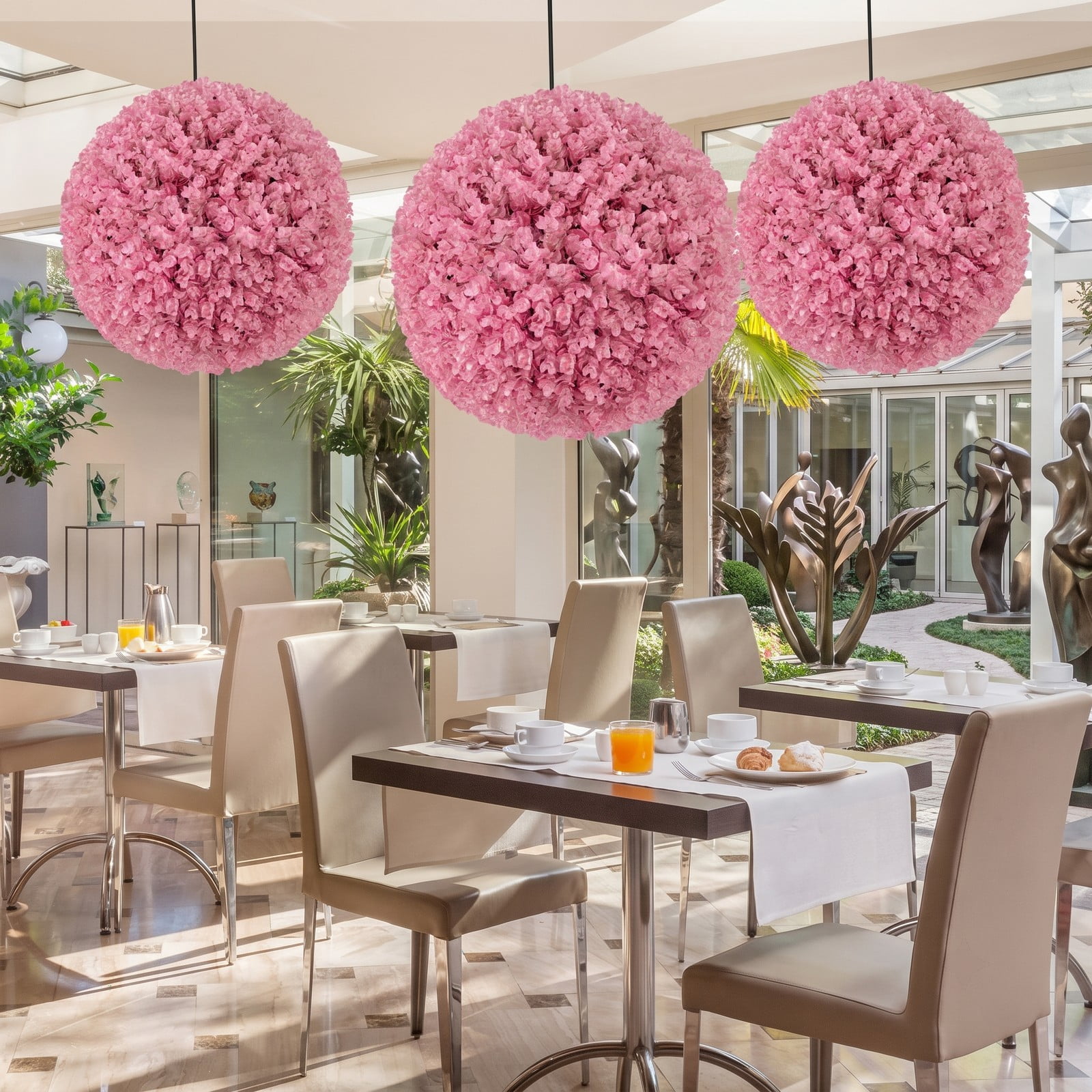 ALPULON 17.5 Inch Faux Purple Eucalyptus Topiary Ball, 7-Layer Leaves Artificial Decorative Greenery Sphere for Backyard Porch Garden Wedding Doorway Lawn, Pink