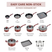 T-fal Easy Care Nonstick Cookware, 20 piece Set, Red, B089SKDW