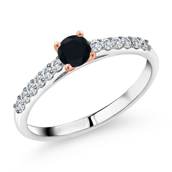 Gem Stone King 0.40 Ct Black Onyx G/H Lab Grown Diamond 925 Silver and 10K Rose Gold Ring (Size 8)