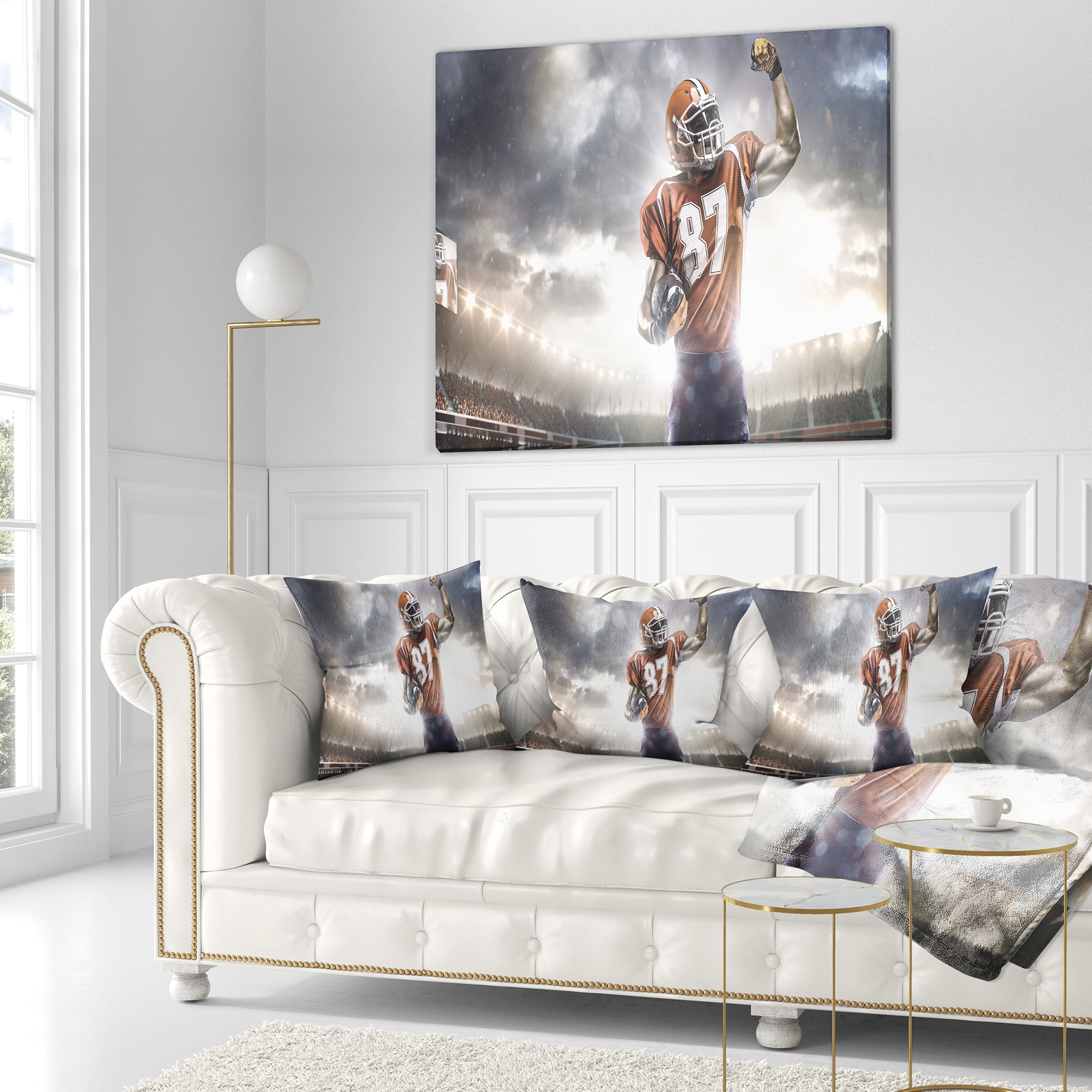 Designart American Footballer on Stadium - Sport Throw Pillow - 18x18