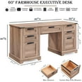 thumbnail image 4 of OKD Farmhouse Executive Desk, Rustic Office Desk with Charging Station and Keyboard Tray,Home Workstations with File Drawer, Storage Cabinet,Wood Computer Writing Desk, Natural Oak, 4 of 8