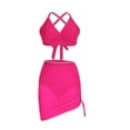 thumbnail image 4 of UTSJKR Women's Multi Color Triangle Trim 3 Piece Bikini Set, Mesh Drawstring Skirt Bathing Suit for Summer Trendy Beach Style Hot Pink XXL, 4 of 7