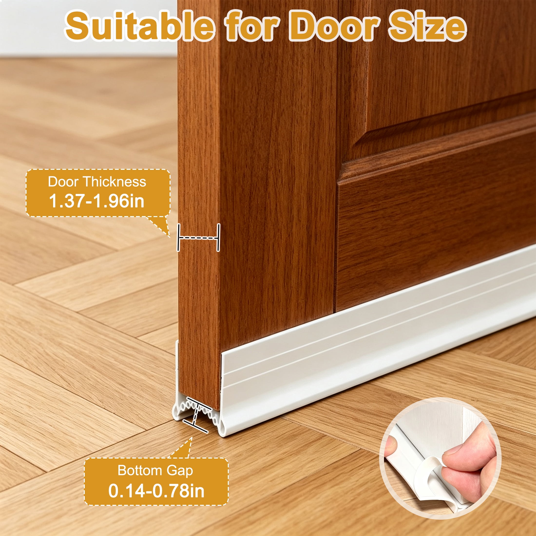 Silicone Door Bottom Seal, Under Door Draft Stopper, Weather Stripping Door Sweep, Noise Dust Bug Blocker, Weather Stripping Fit Door Thickness 1.35‑1.95 Inch