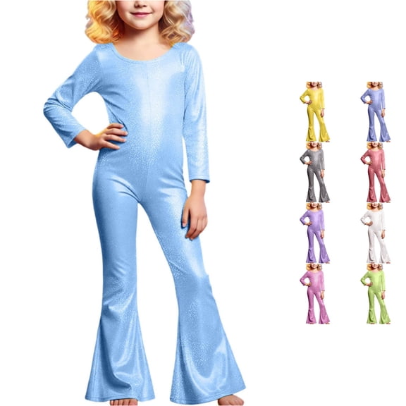 Vrotazzy Girls Glitter Jumpsuit For Performance Girls Bodysuit Long Sleeve Leotard With Stretch Fit For Stage Play And Dance Outfit