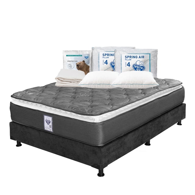 Colchón Matrimonial Spring Air Aries + Box + 2 Almohadas + 1 Protector de colchón