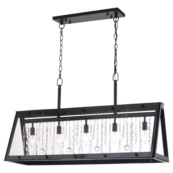 5 Light Linear Chandelier Pendant Light - Black Island Kitchen Dining Room Fixture