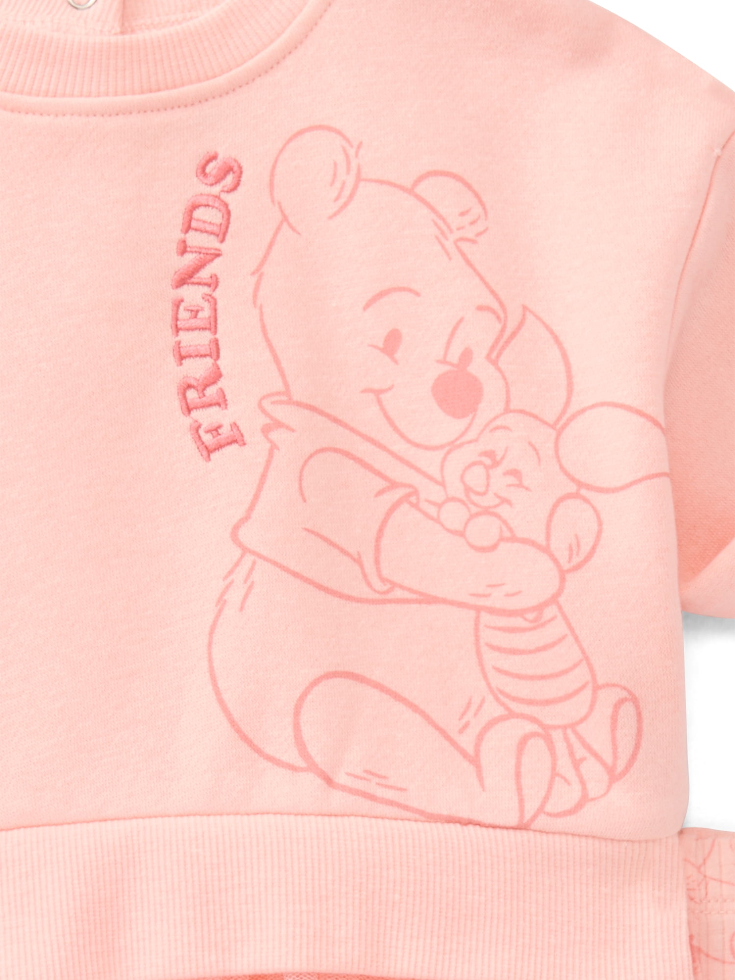 Winnie the Pooh Baby Girls Graphic Tulle Sweatshirt and Printed Leggings with Bow Headband Set, 3-Piece, Sizes 0/3M-24M