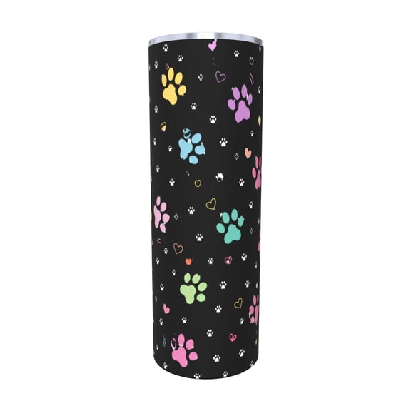 20oz Rainbow Paw Print Insulated Tumbler with Handle and Straw Cute Pet Lover Travel Cup Gift for Dog Cat Owners with Straw