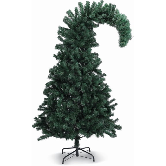 Green 6 ft Crooked Top Christmas Tree - Artificial Bendable Whimsical Hinged Spruce Tree for Fall Winter Holiday Parties Decoration