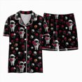 thumbnail image 5 of Towmus Short Sleeve Pajama Set for Women Womens Funny Halloween Print Lapel Button Short Sleeve Shorts Pajama Set Lounge Set, 5 of 5
