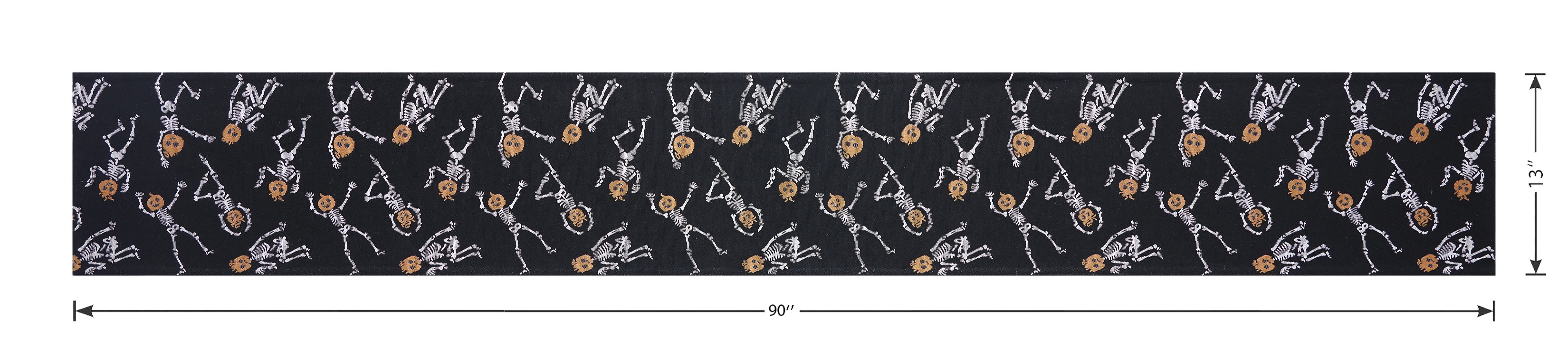 Halloween Pumpkin Skeletons 13" x 90" Table Runner - 65% Cotton, 35% Polyester, Black