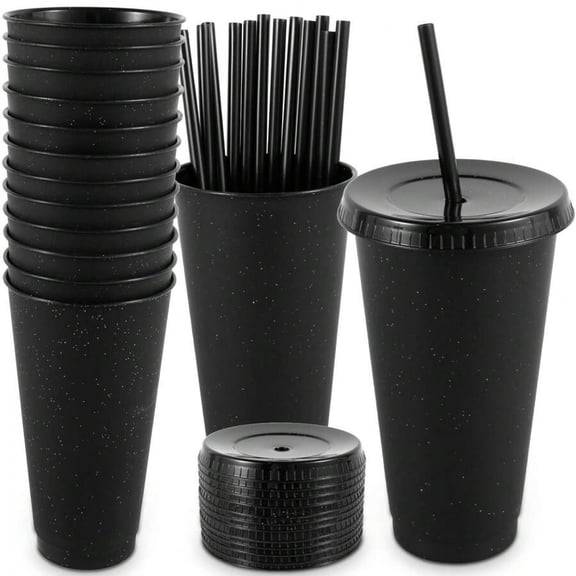 24 Oz Reusable Plastic Cups With Straws And Lids - 12pcs, 5pcs Iced Coffee Water Cups, Large Travel Straw Cups For Parties