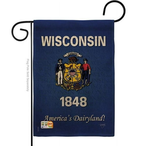 Breeze Decor BD-SS-G-108108-IP-DB-D-US13-BD 13 x 18.5 in. Wisconsin Burlap Americana States Impressions Decorative Vertical Double Sided Garden Flag