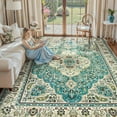 thumbnail image 2 of Lahome Decor 9'x12'Oriental Floral Medallion Area Rug for Living Room,Non Slip Machine Washable Vintage Indoor Rug,Vintage Printed Rug,Low Pile Lightweight Vintage Rug for Bedroom,Sky Blue, 2 of 9