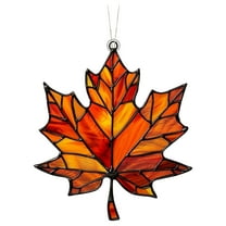 Stained Glass Maple Leaf Suncatcher - 5.9 Inch Acrylic Fall Window Hanging Decor with Glitter, Autumn Leaf Ornament for Thanksgiving & Seasonal Home Decor