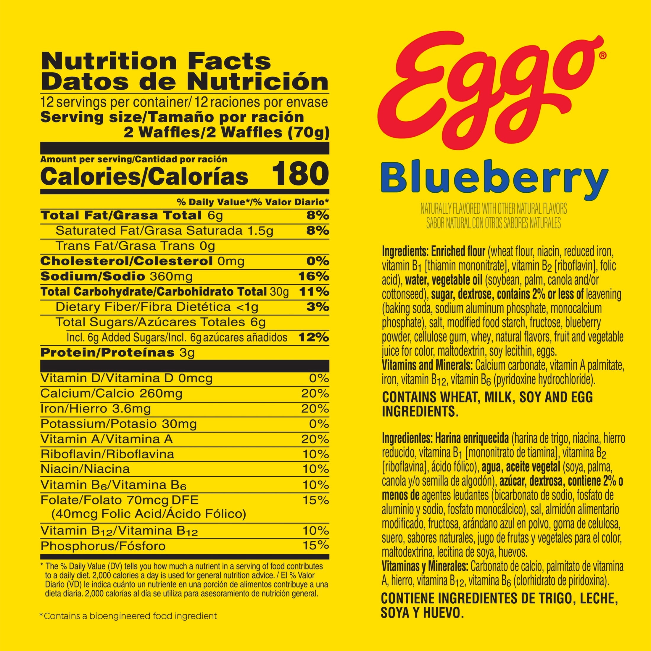 Eggo Blueberry Waffles, Breakfast Food, 29.6 oz, 24 Count (Frozen)