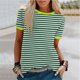 thumbnail image 2 of Blusas para las Mujeres Casual, Rayas Impresas Patchwork Manga Corta Cuello Redondo Top Hecho de 95% Poliéster 5% Spandex para el Verano, Tops Cortos para las Mujeres, 2 of 5