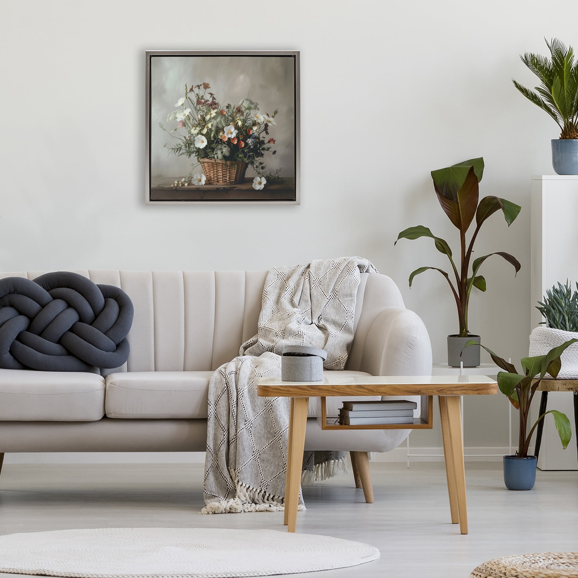 Stupell Industries Flowers In A Basket Arrangement Gray Framed Floater Canvas Wall Art, design by Lazar Studio