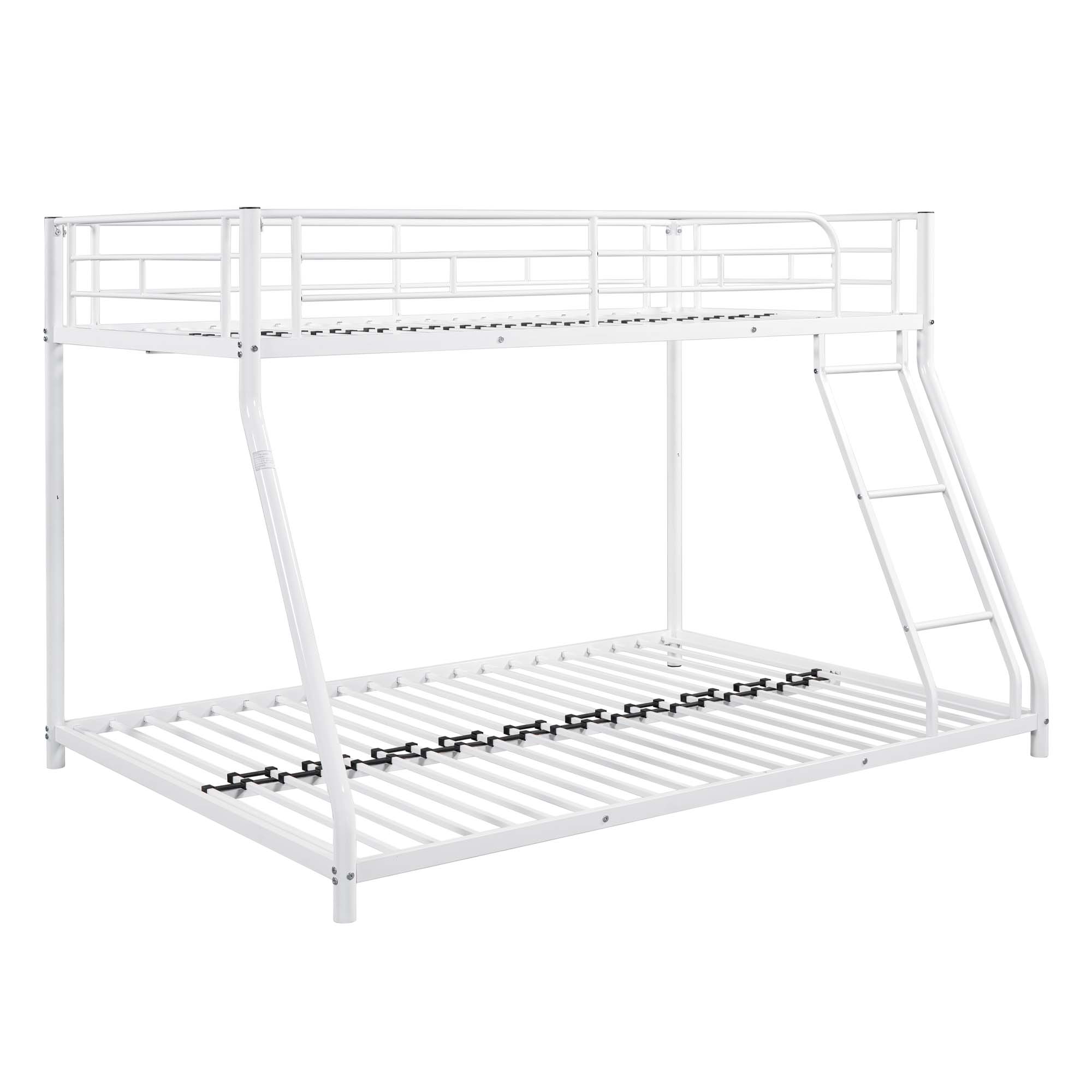 Aukfa Twin-Over-Full Bunk Bed, Heavy Duty Metal Low Bunk Bed for Kids Teens Dorm - White