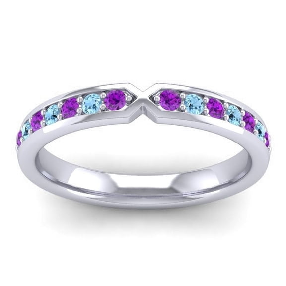 0.30 Carat Elegant Round Cut Amethyst & Aquamarine Gemstone Engagement Eternity Band for Ladies Solid 14K White Gold Size 7 by Diamond-Capitals